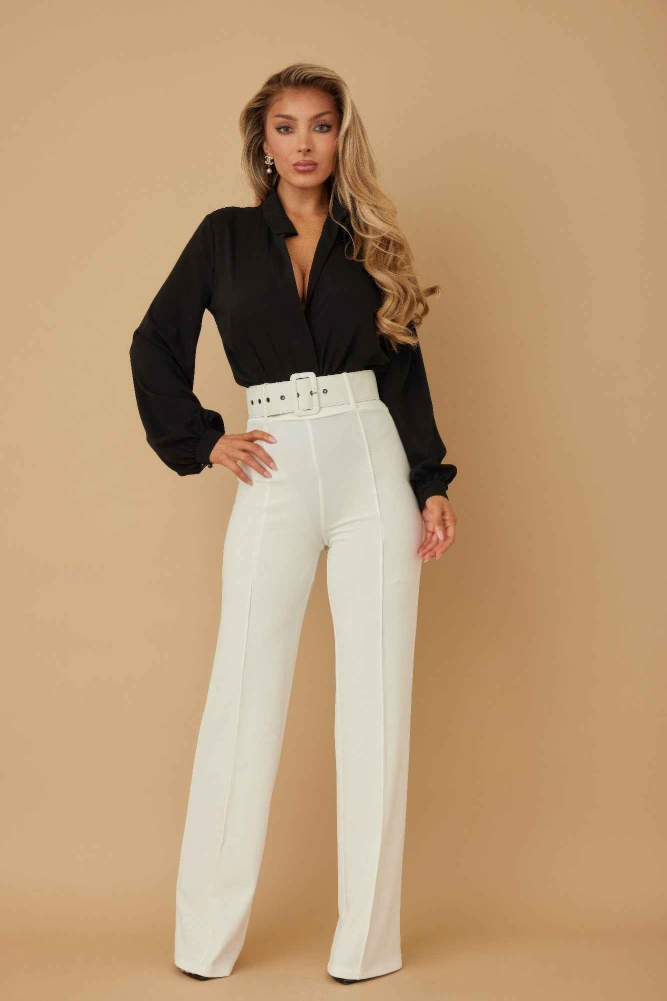 High Waist Pants With Buckle Belt