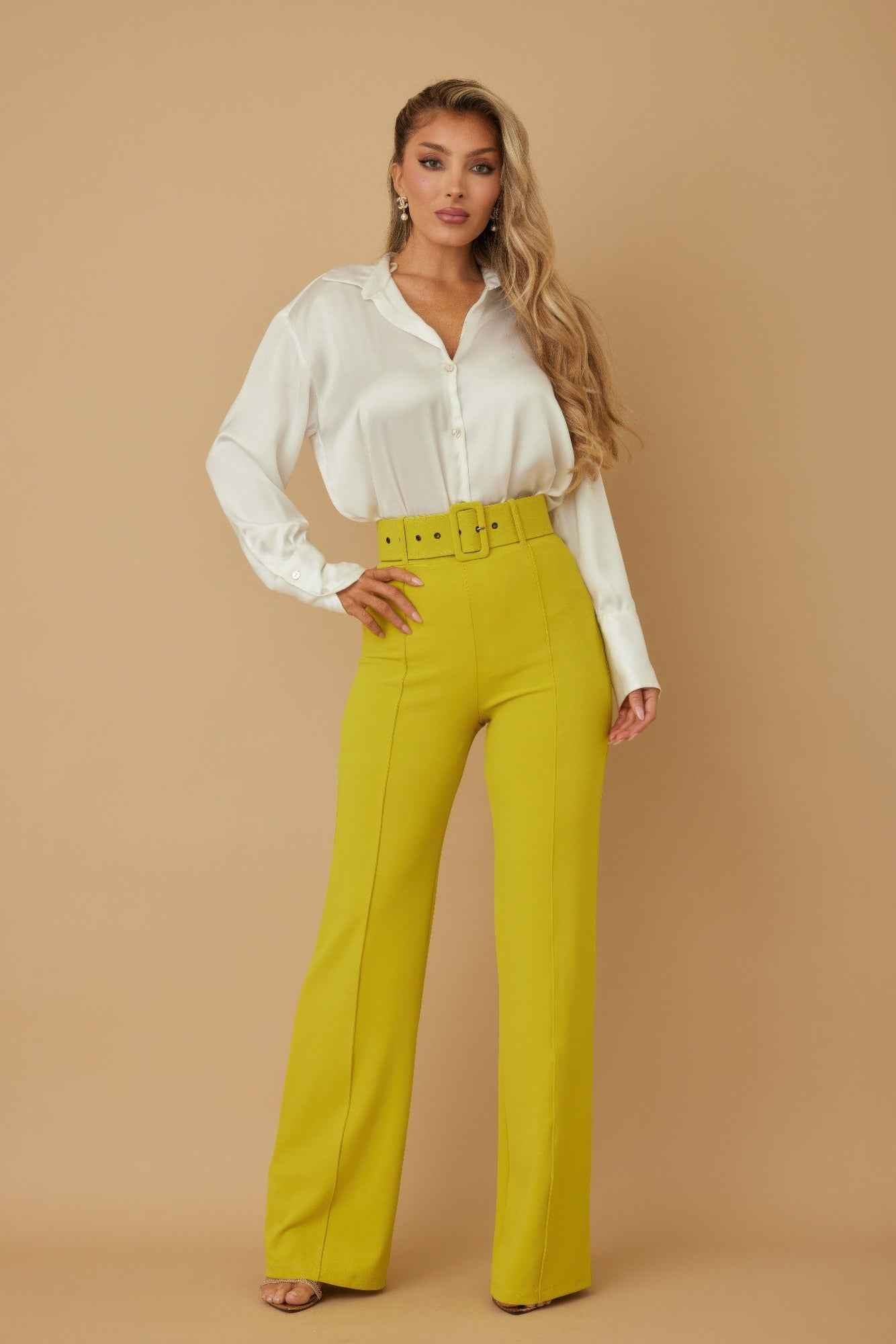 High Waist Pants With Buckle Belt