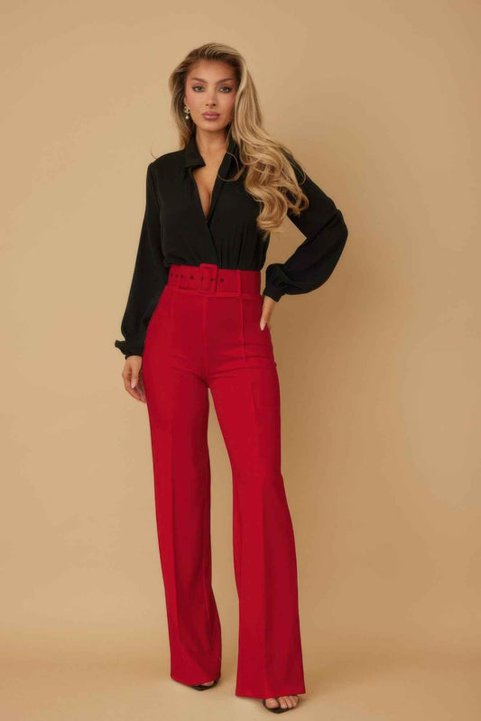 High Waist Pants With Buckle Belt