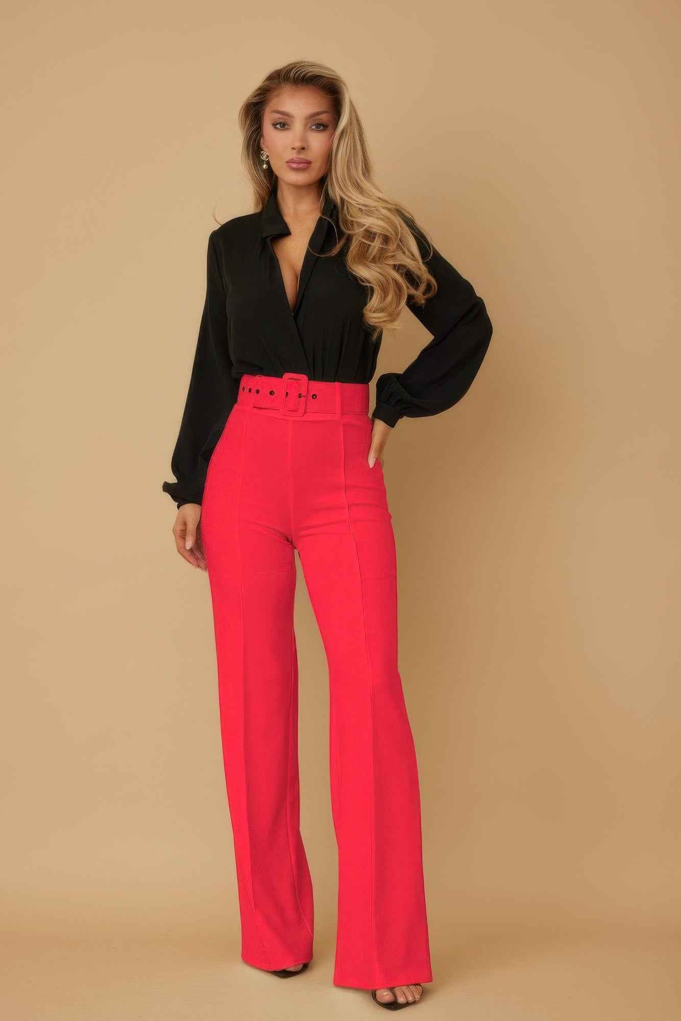 High Waist Pants With Buckle Belt