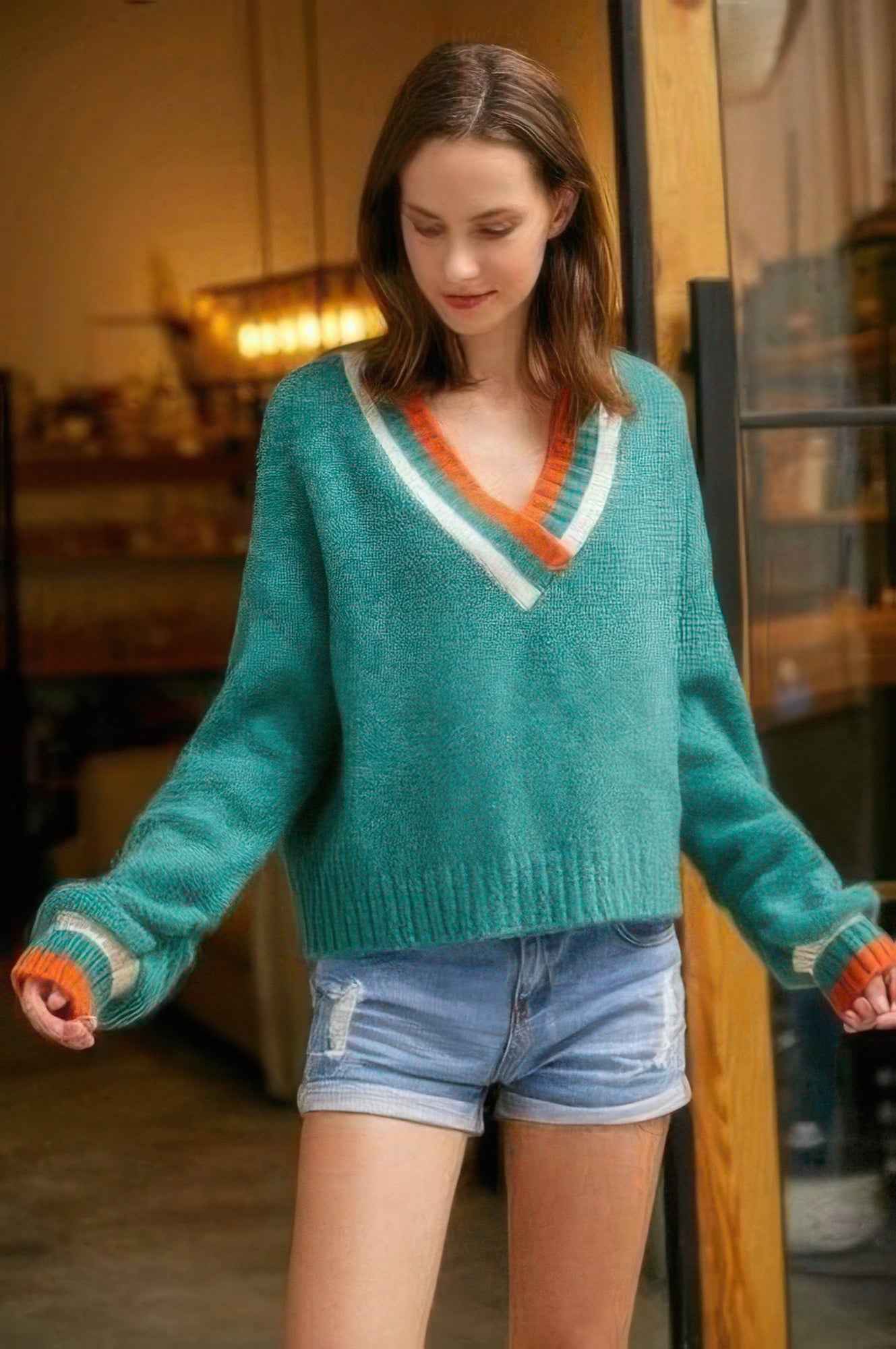 Overlap V Neck Sweater