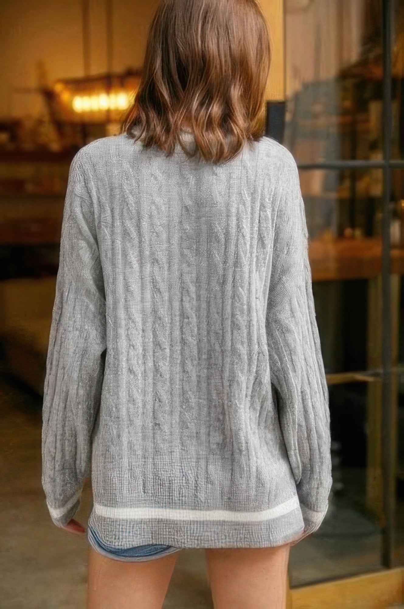 Braid Knit V Neck Sweater