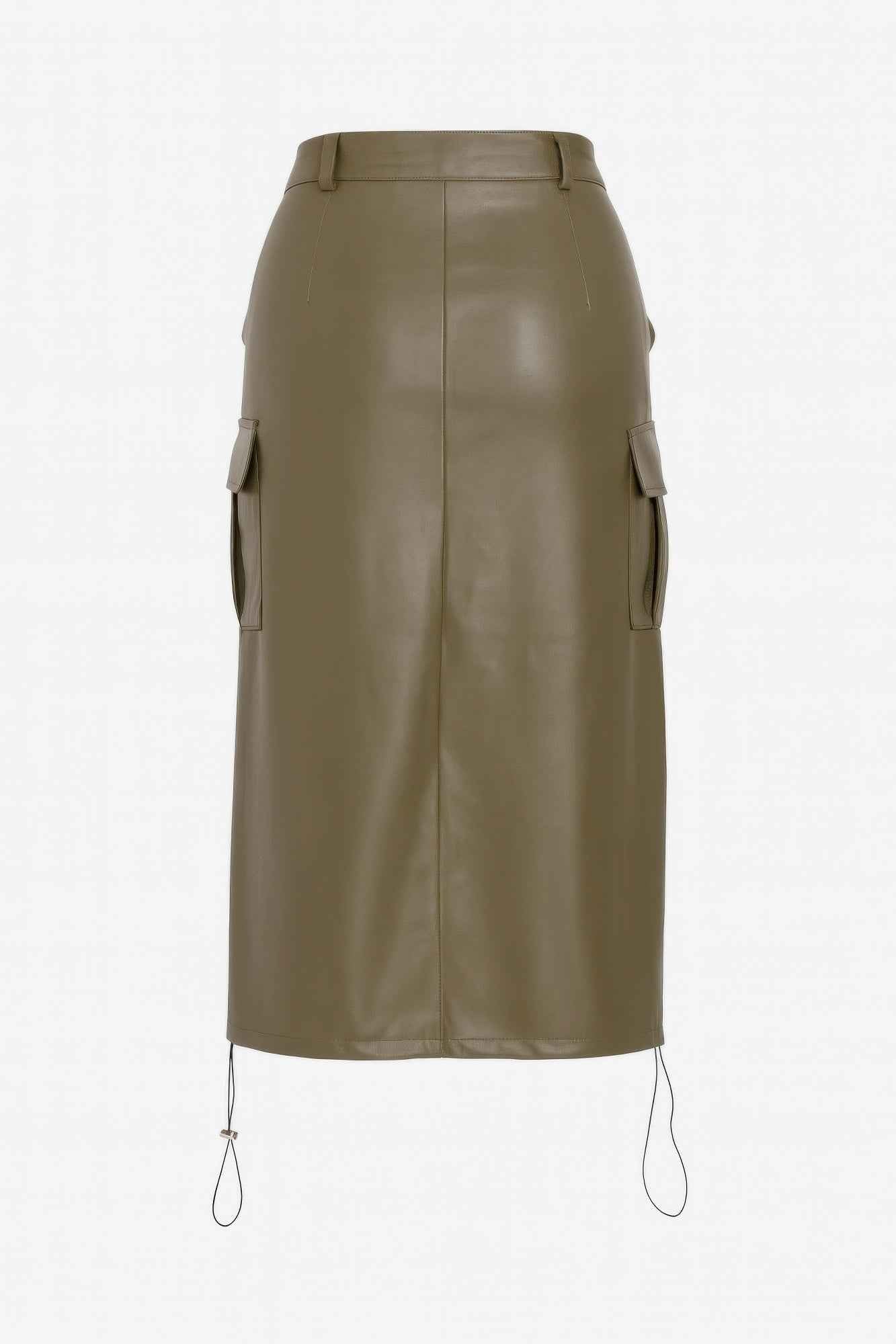 Pu Side Pockets Midi Skirt