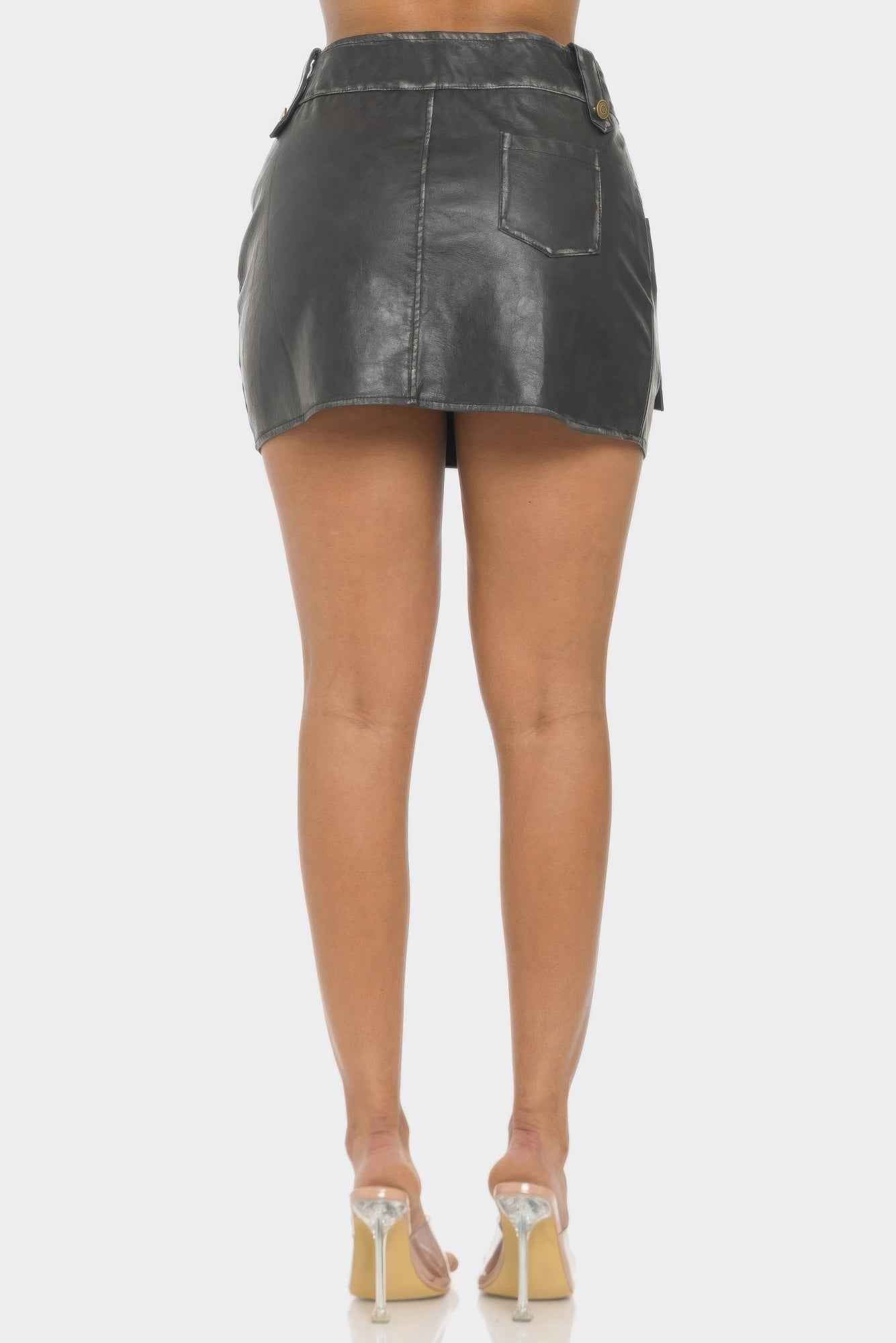 Faux Leather Strap Mini Skirt