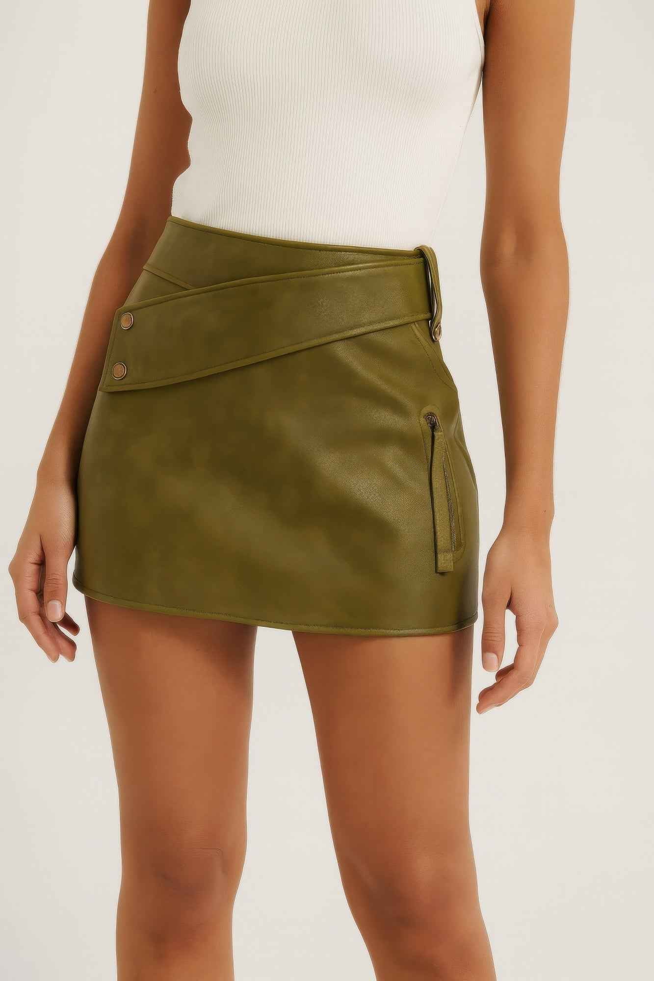 Faux Leather Strap Mini Skirt