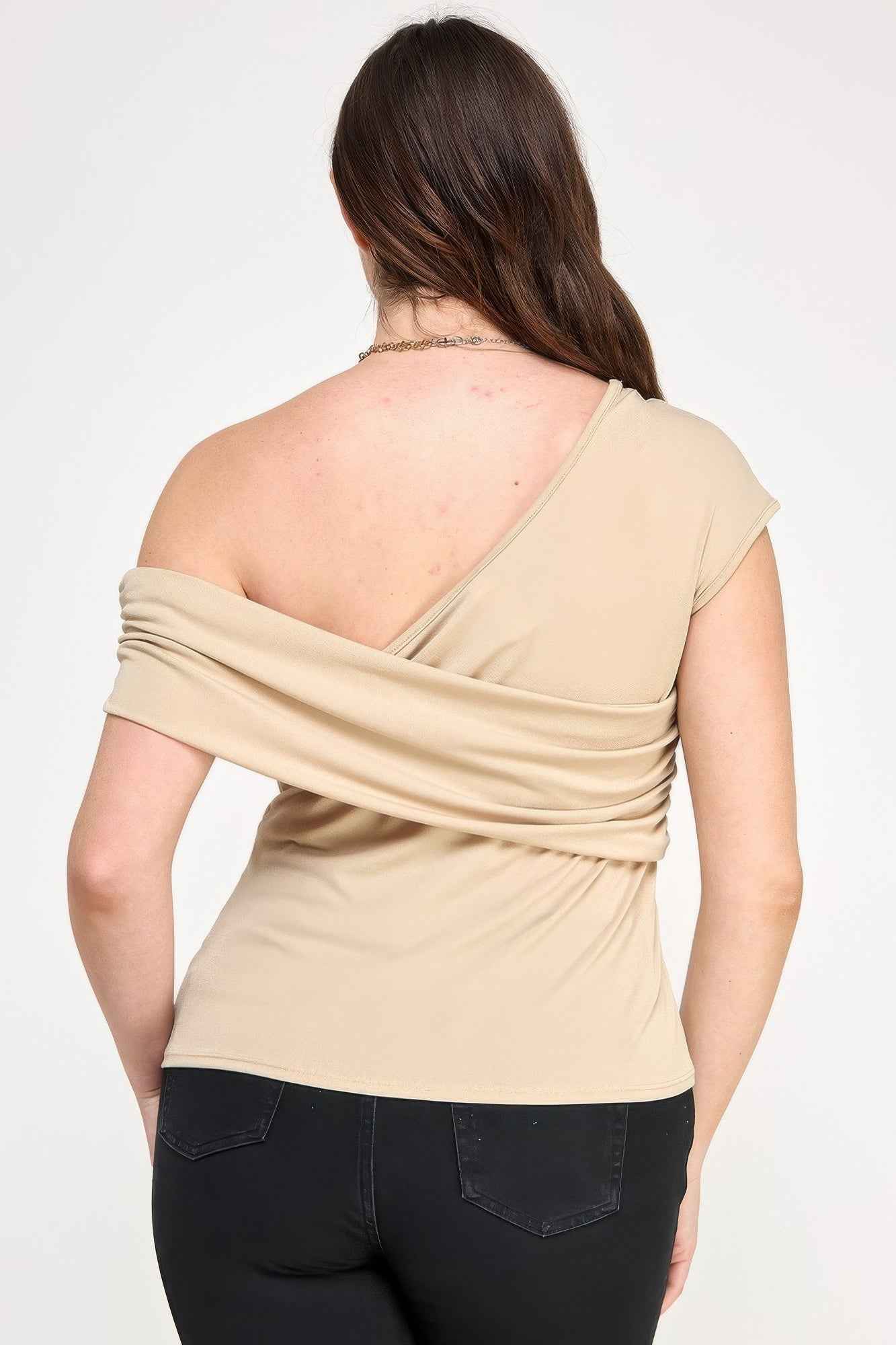Plus Size One Shoulder Assymetric Knit Crepe Top