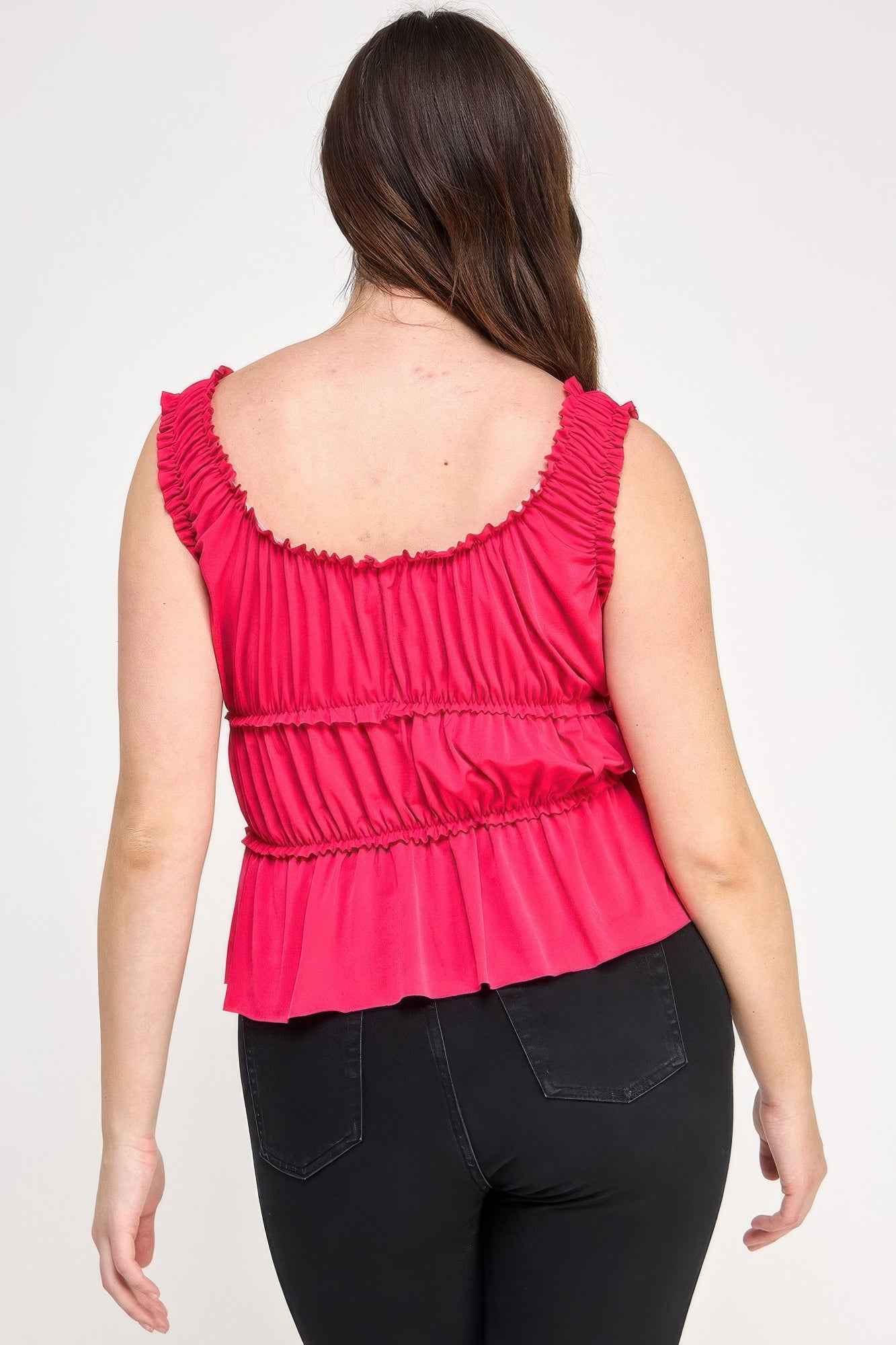 Plus Size Ruffled Tank With Cut Out
