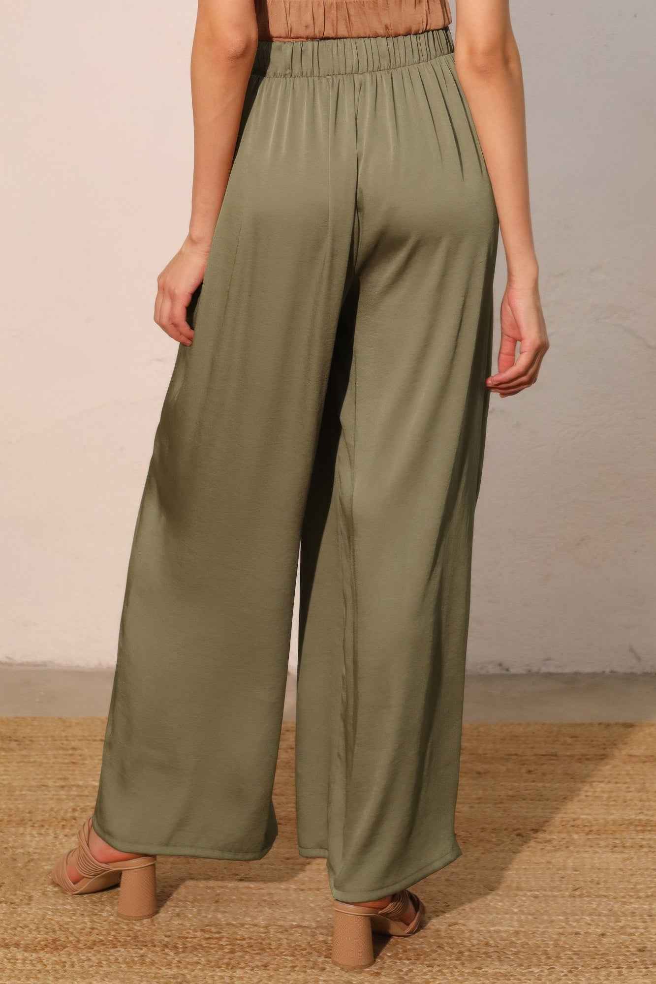Washed Poly Silk Asymmetrical Pleated Pants