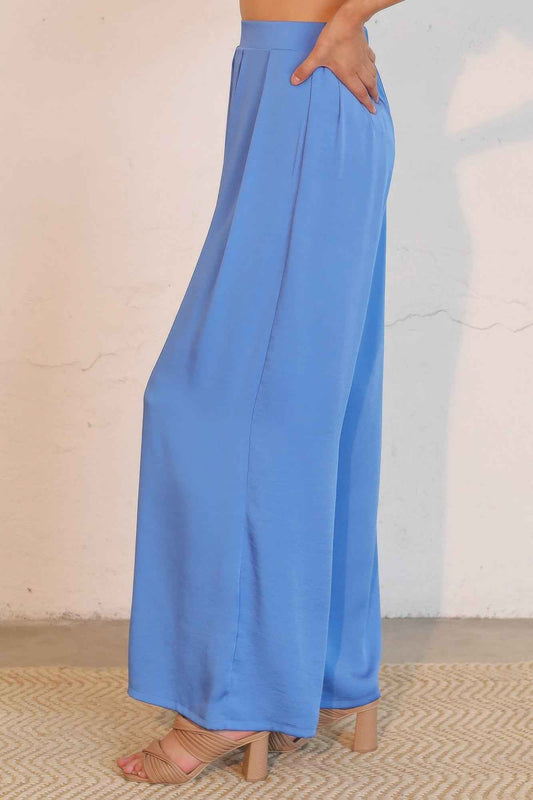 Washed Poly Silk Asymmetrical Pleated Pants