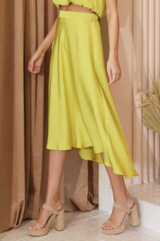 Washed Poly Silk Midi Swing Skirt