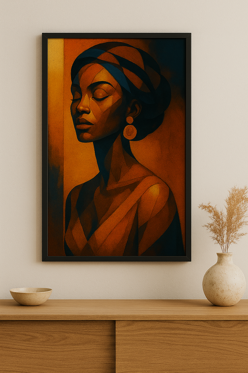 "Elegance in Stillness" – Cubist Abstract Portrait Fashion Art Print | Fashioin | NSF