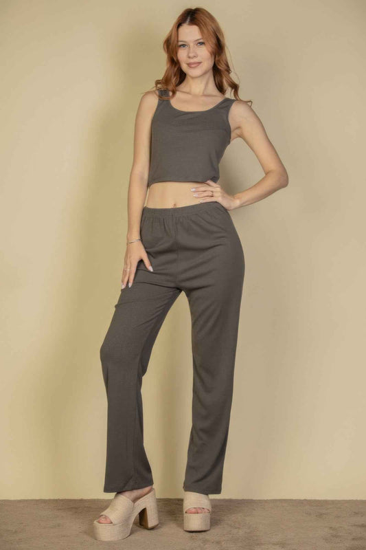 Flat Back Rib 3 Pieces Cami Top With Pants And Long Cardigan Set – New Arrival Now Live