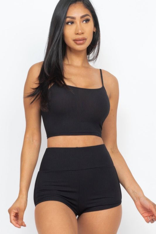 Ribbed Cami Crop Top & Ruched Shorts Set – New Arrival Now Live