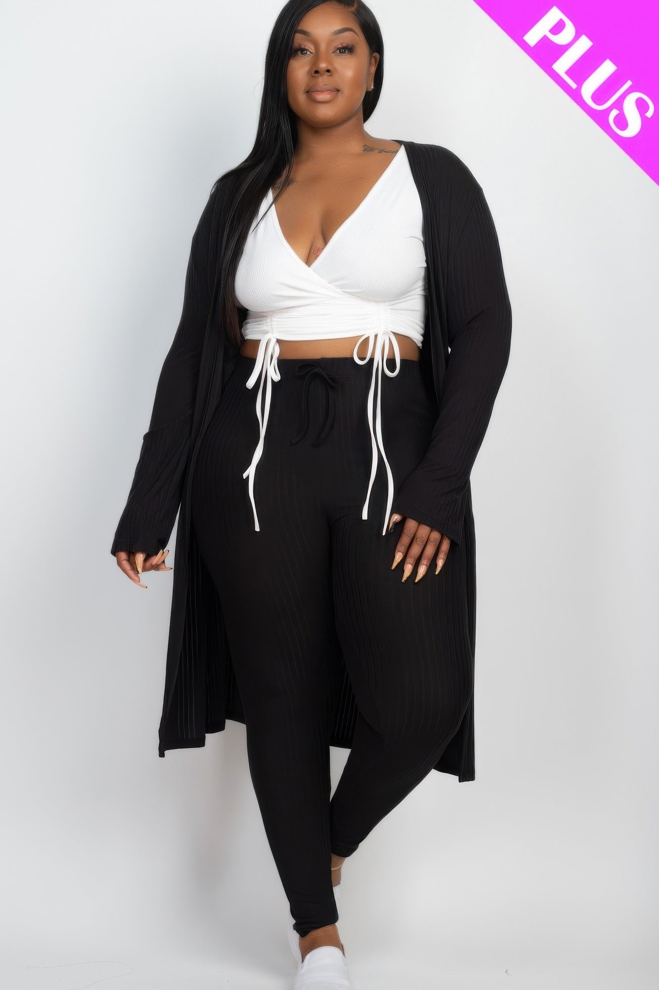 Plus Size Ribbed Long Cardigan & Leggings Set – Stylish & Comfortable – New Arrival Now Live