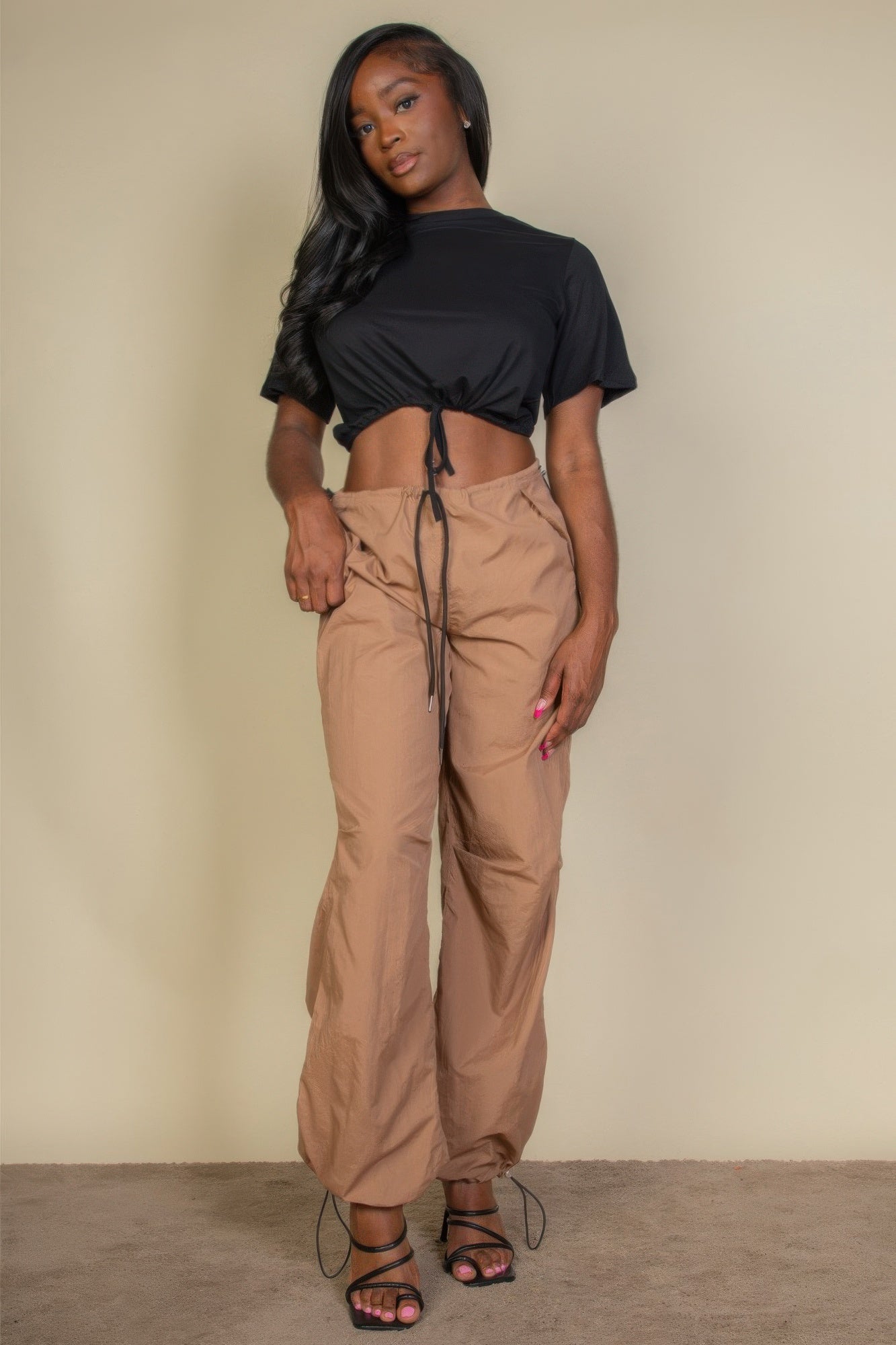 Tie Front Drawstring Short Sleeve Crop Top – New Arrival Now Live