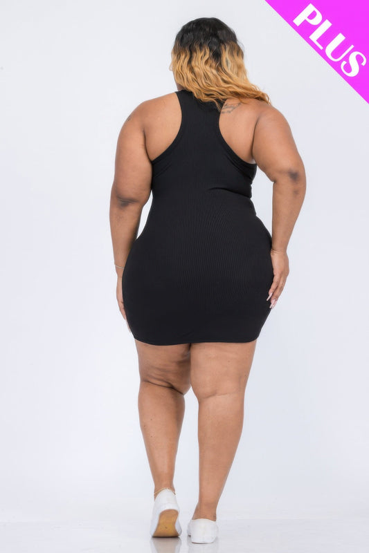 Plus Size Ribbed Split Neck Tank Mini Dress – Stylish & Comfortable – New Arrival Now Live
