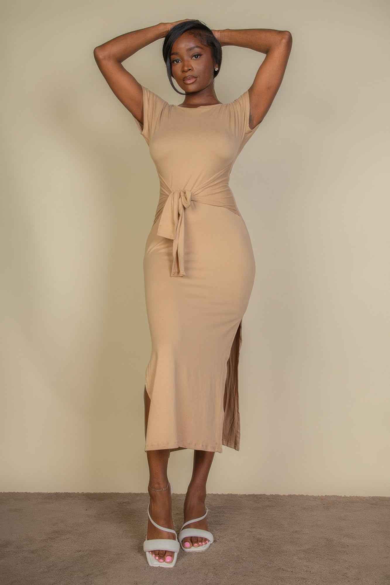 New Arrival – Tie Front Short Sleeve Side Slit Dress – New Arrival Now Live