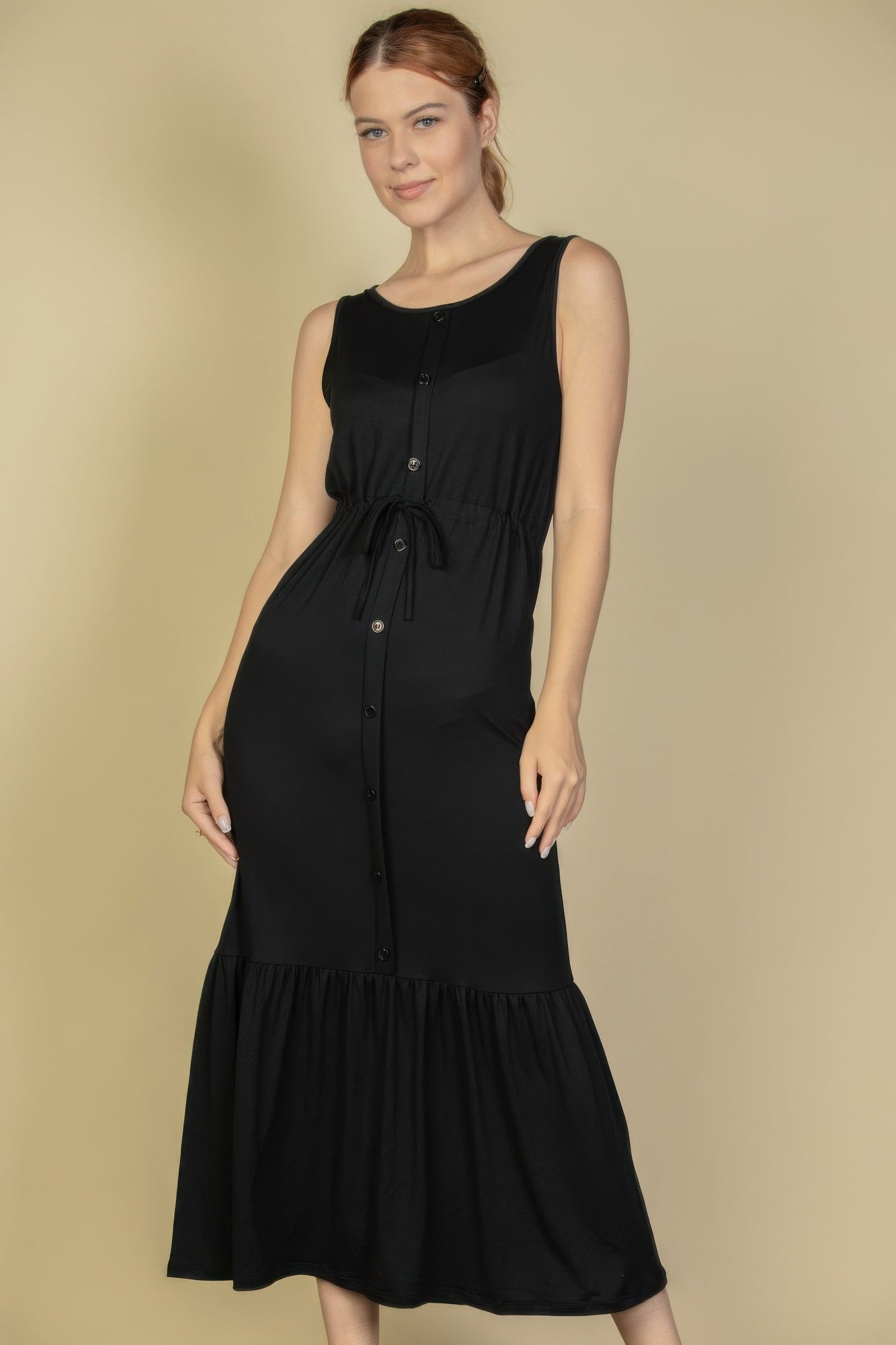 Button Front Tie Waist Sleeveless Maxi Dress – New Arrival Now Live