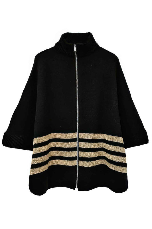 Sporty Bordered Zip Up Knit Kimono – New Arrival Now Live