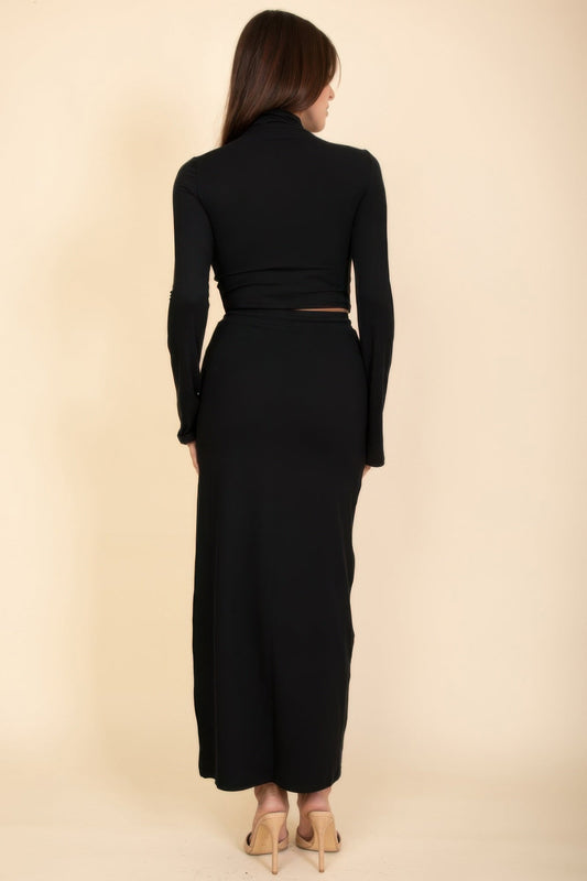 Mock Neck Bell Sleeve Crop Top & Maxi Skirt Set – New Arrival Now Live