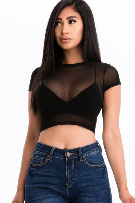 Sexy Mesh Sheer Short Sleeve Crop Top – New Arrival Now Live