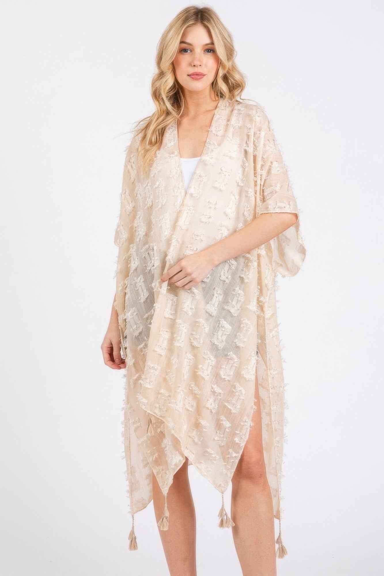 New Arrival – Distressed Pattern Tassel Kimono – New Arrival Now Live