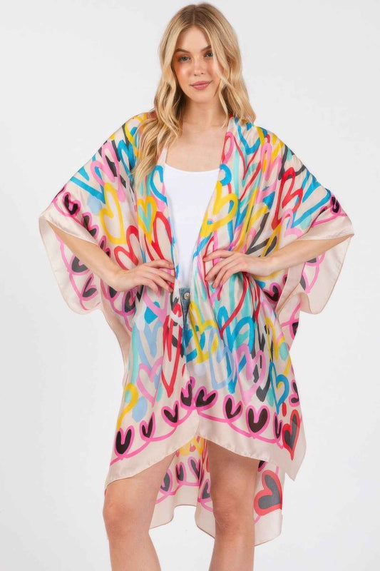 Multi Colored Heart Print Silky Feel Kimono β New Arrival Now Live