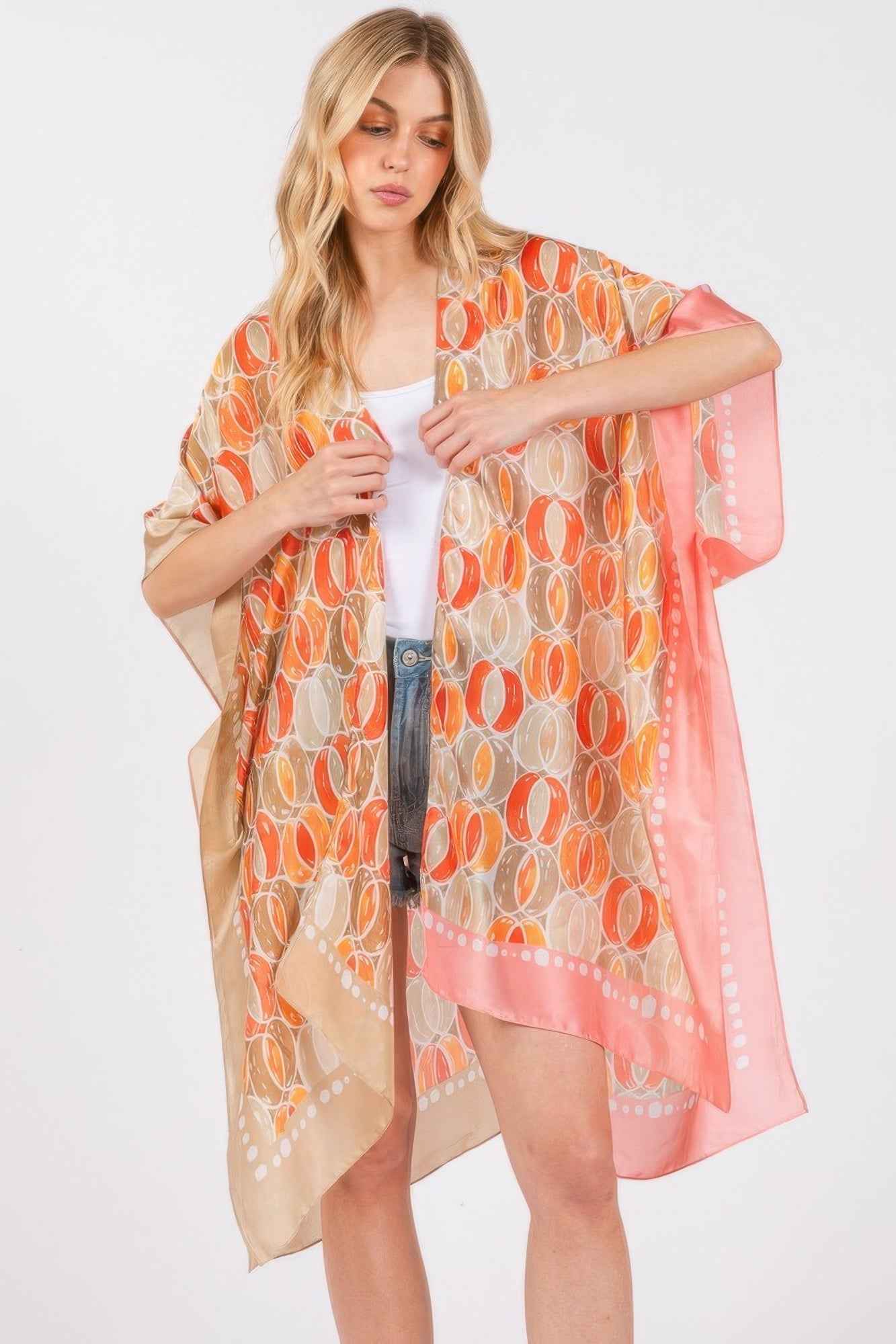 New Arrival – Two Tones Trim Abstract Print Silky Feel Kimono – New Arrival Now Live