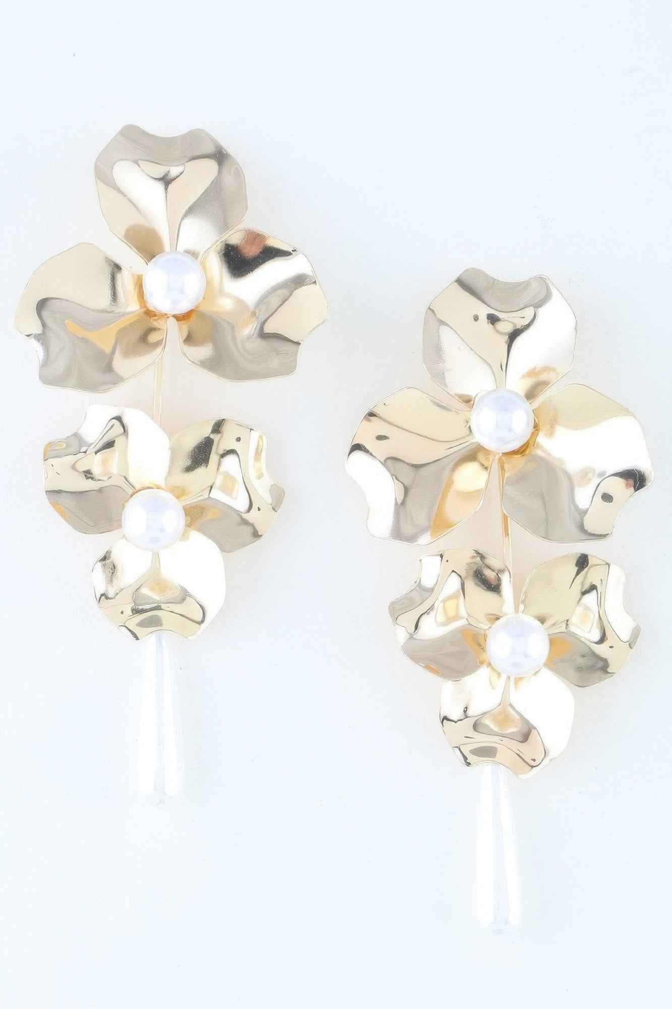 New Arrival – Shiny Pearled Flower Drop Earrings – New Arrival Now Live