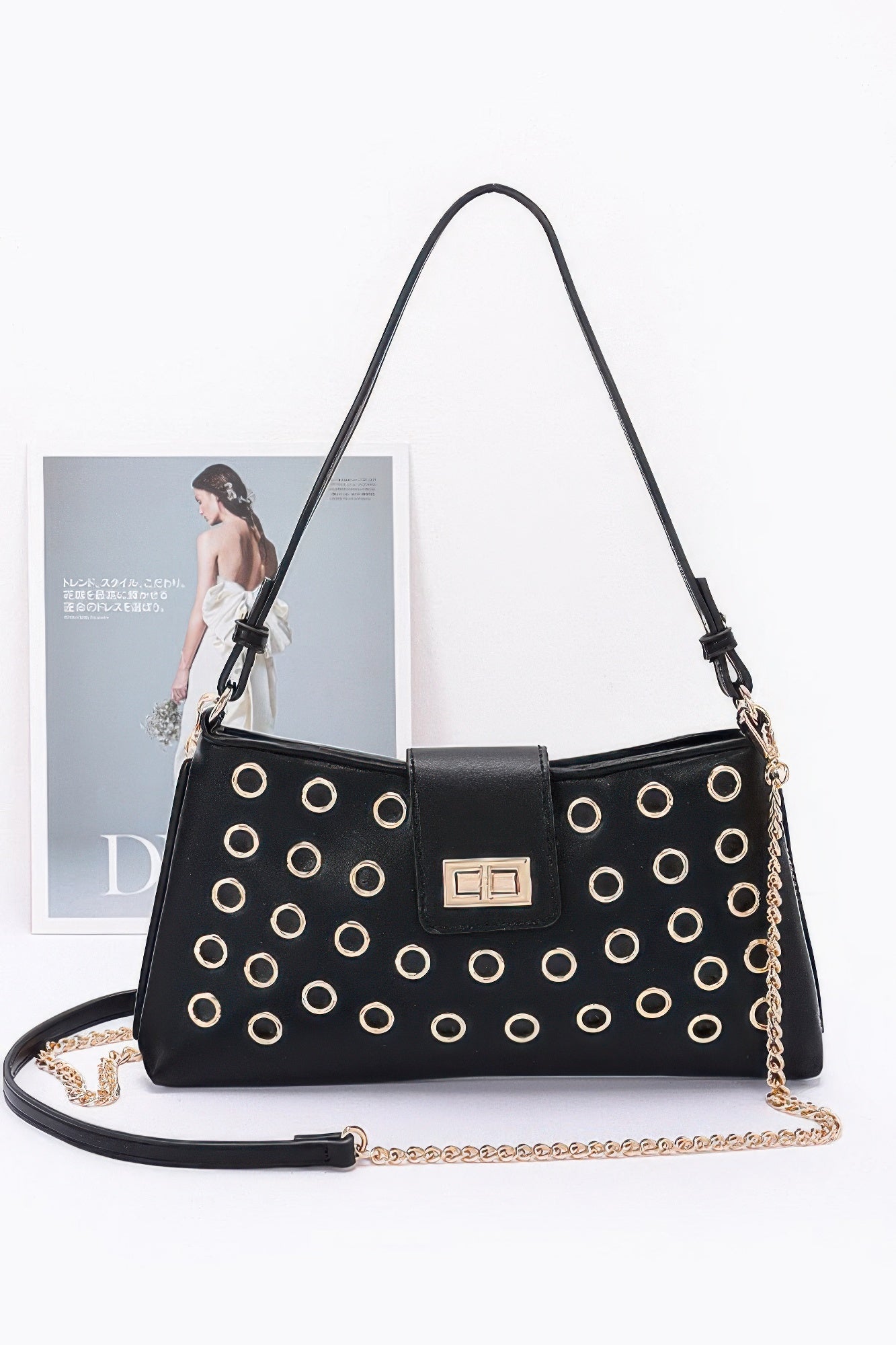 New Arrival – Faux Leather Eyelet Studded Shoulder Bag – New Arrival Now Live