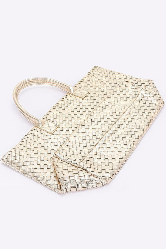 Metallic Faux Leather Braided Tote Bag – New Arrival Now Live