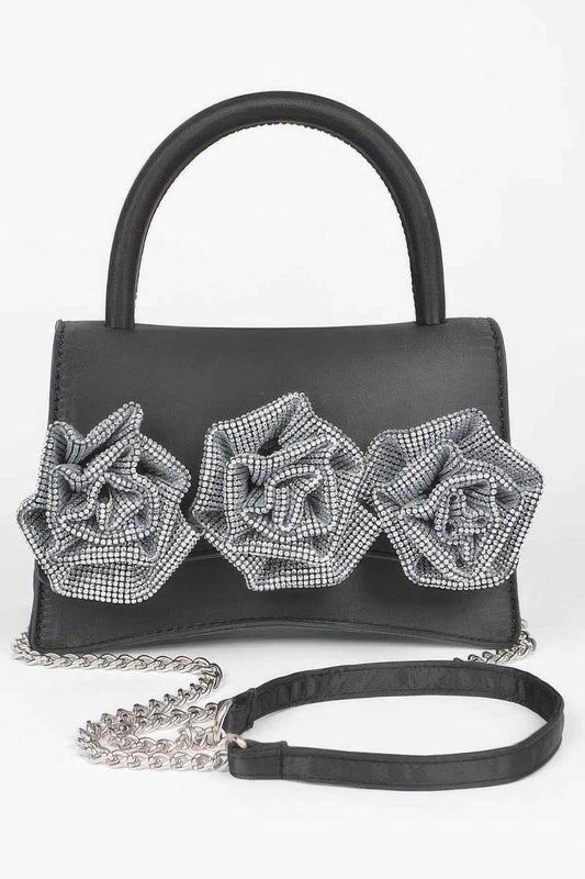 Faux Leather Rhinestone Hot Fix Flower Bag – New Arrival Now Live