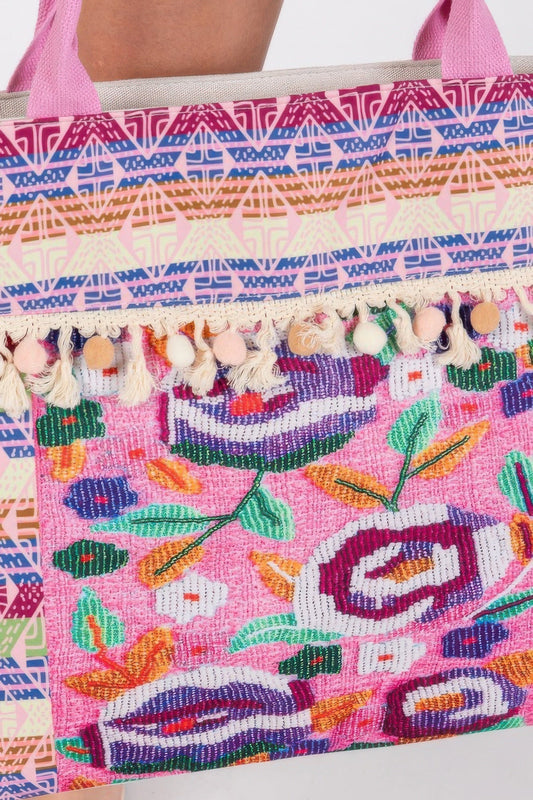 Boho Print Pom Pom Fringe Tote Bag – New Arrival Now Live