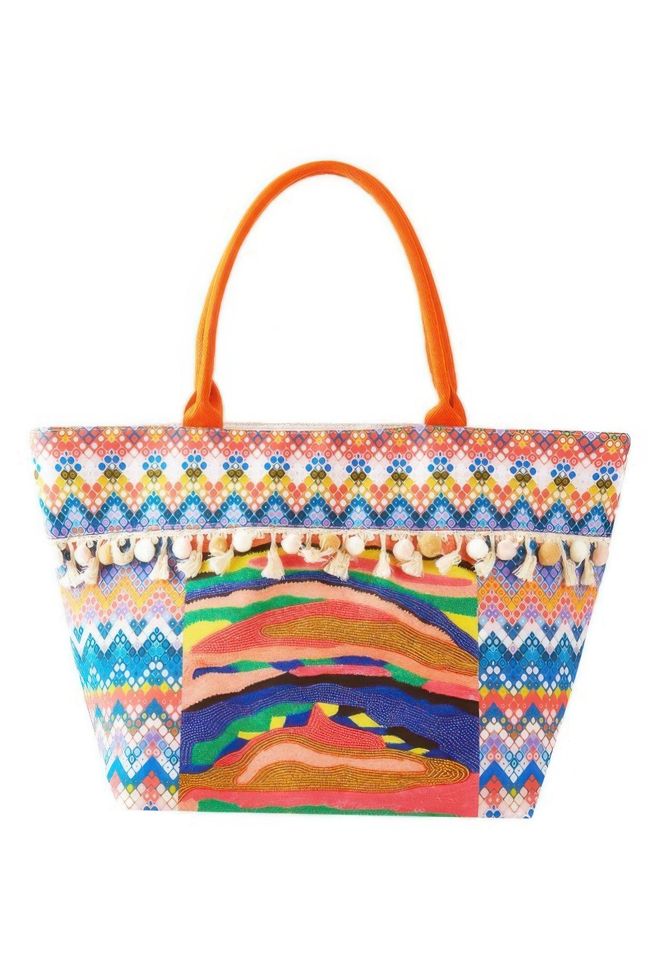 New Arrival – Boho Print Pom Pom Fringe Tote Bag – New Arrival Now Live
