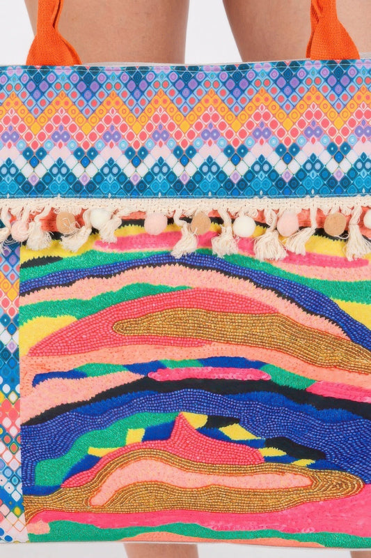 Boho Print Pom Pom Fringe Tote Bag – New Arrival Now Live