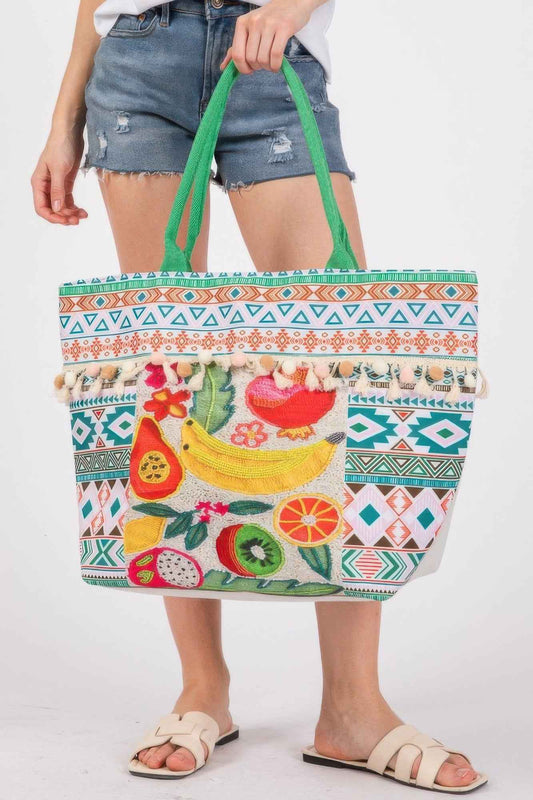 Fruit Boho Print Pom Pom Fringe Tote Bag – New Arrival Now Live