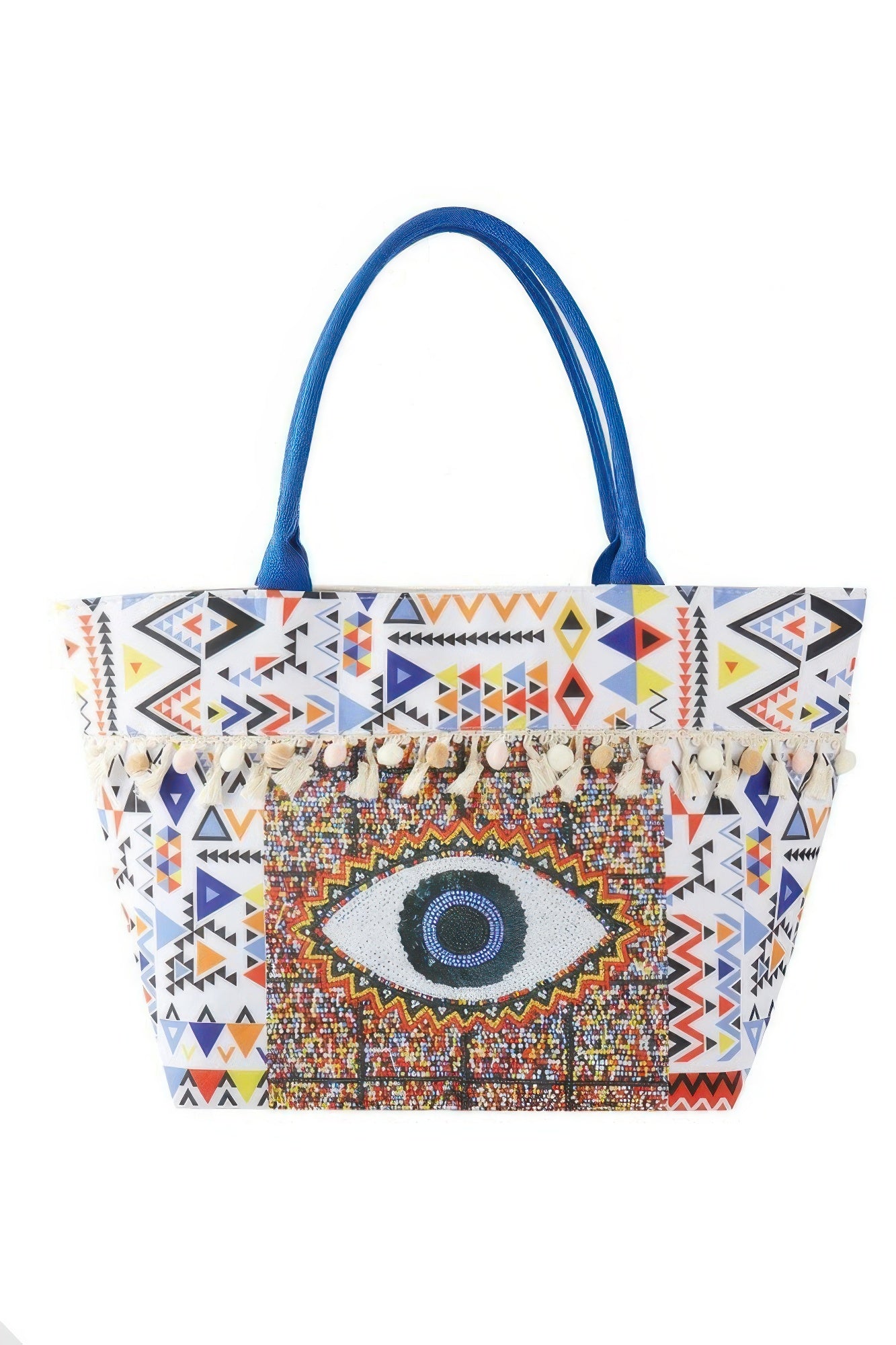 New Arrival – Evil Eye Boho Print Pom Pom Fringe Tote Bag – New Arrival Now Live