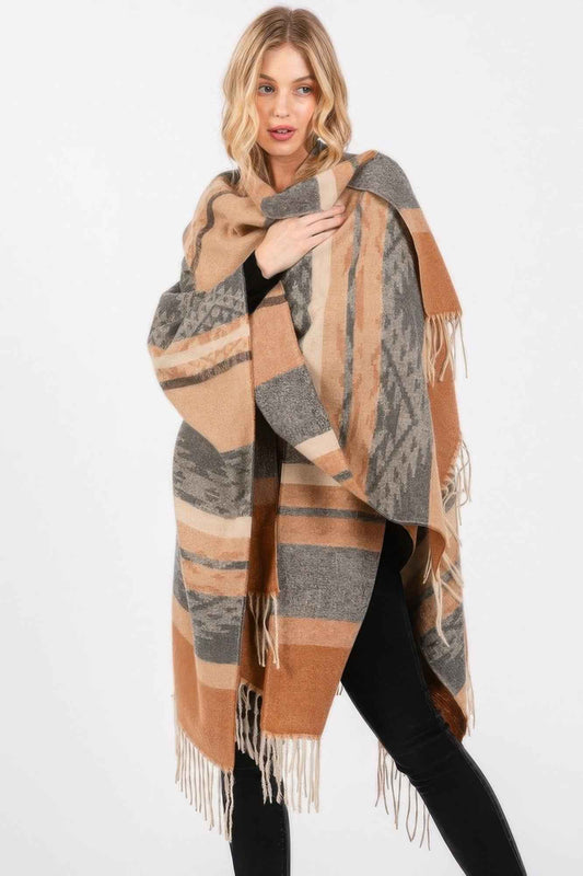 Aztec Pattern Fringe Ruana