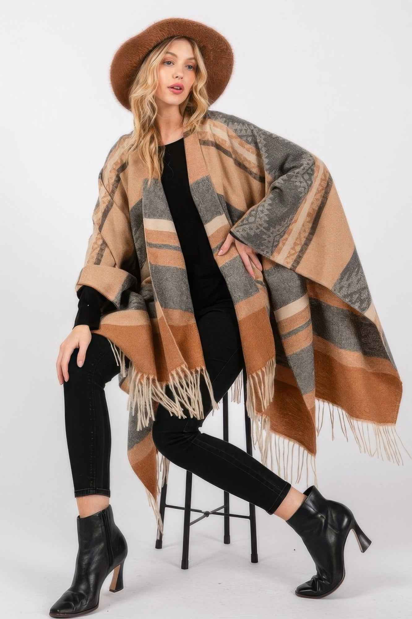 Aztec Pattern Fringe Ruana