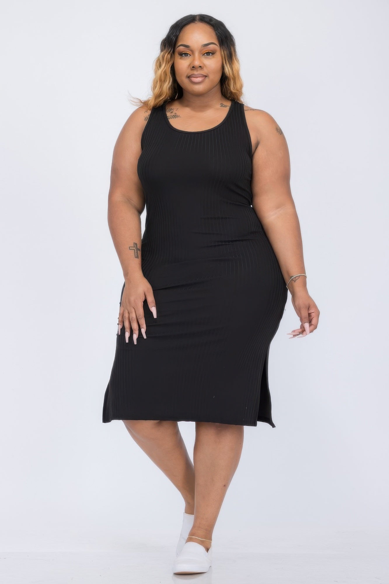 New Arrival – Plus Size Ribbed Side Slit Tank Midi Dress – New Arrival Now Live