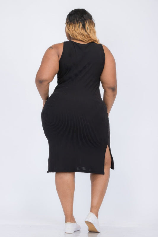 Plus Size Ribbed Side Slit Tank Midi Dress – New Arrival Now Live