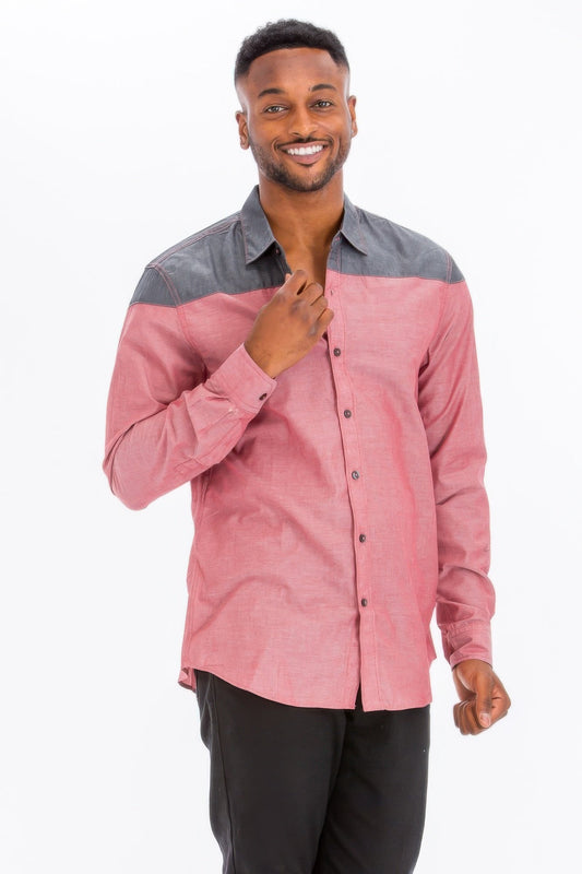 Men's Two Tone Long Sleeve Button Down Shirt – New Arrival Now Live