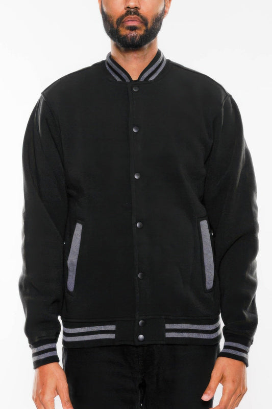 Mens Fleece Snap Button Varsity Jacket – New Arrival Now Live