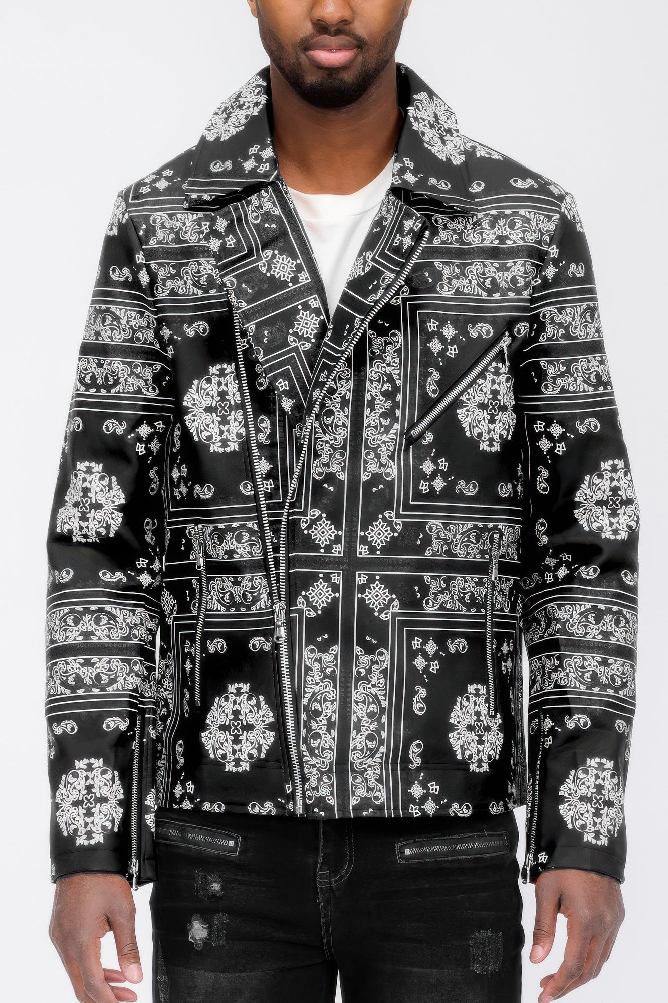 Bandana Print Vegan Leather Jacket – New Arrival Now Live