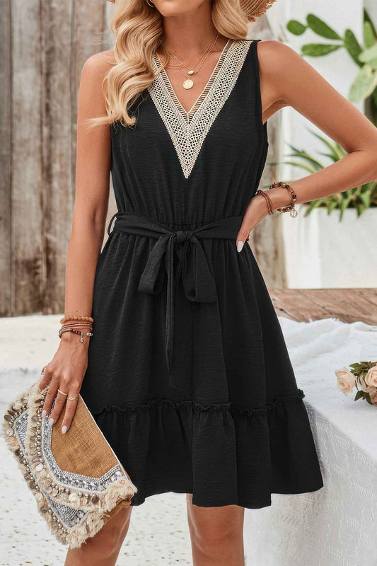 V Neck Sleeveless Belted A-line Tiered Dress – New Arrival Now Live