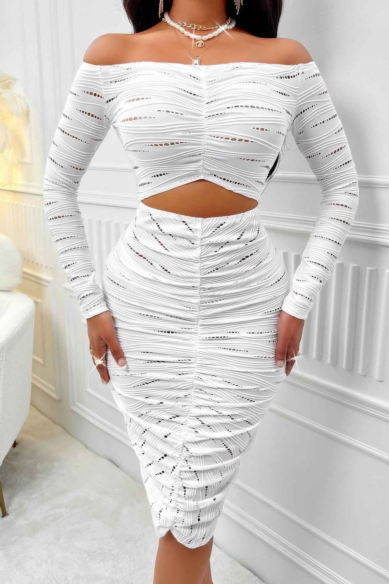 New Arrival – Solid Straight Shoulder Cutout Midi Dress – New Arrival Now Live