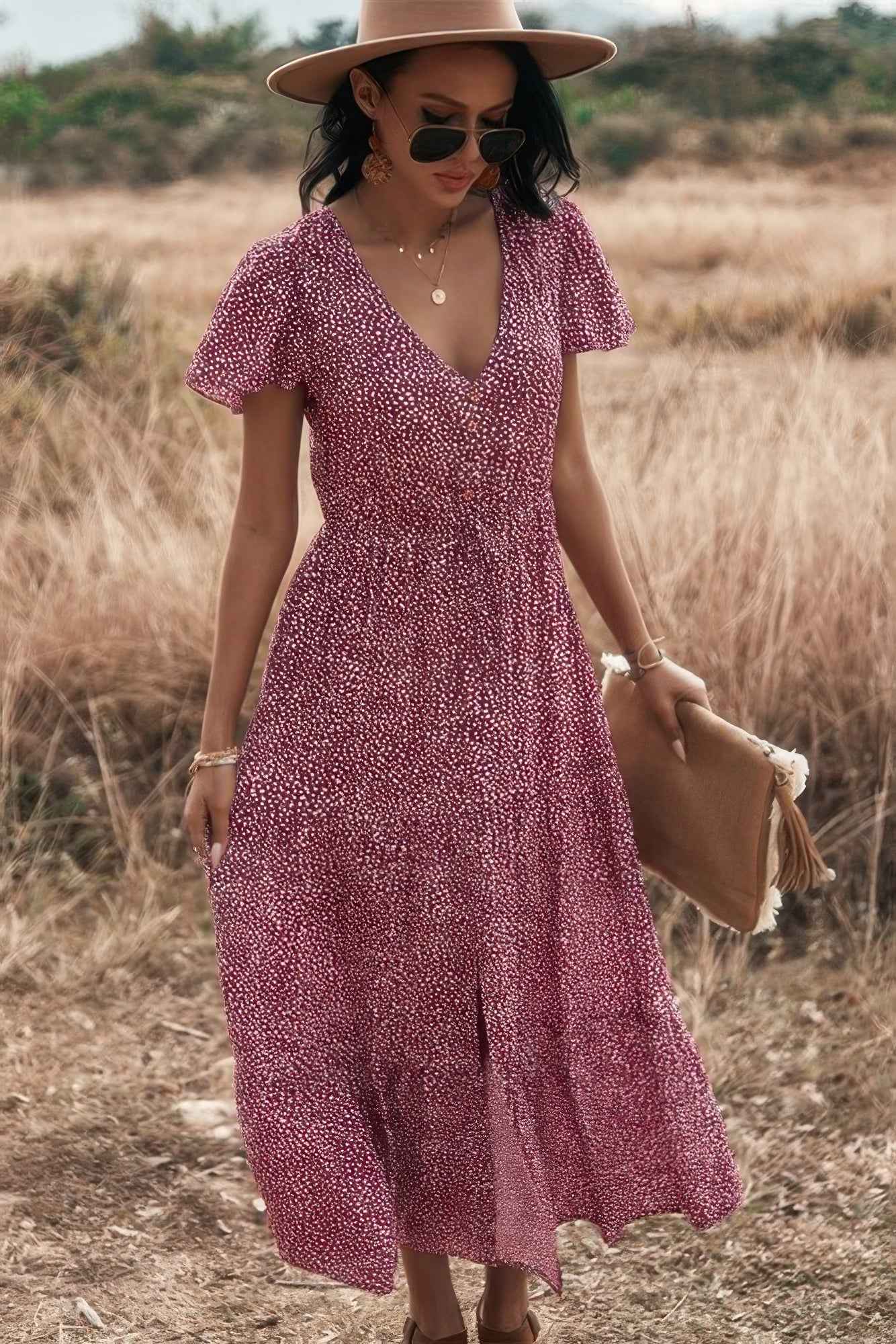 New Arrival – V Neck Polka Dot Short Sleeve Dress – New Arrival Now Live