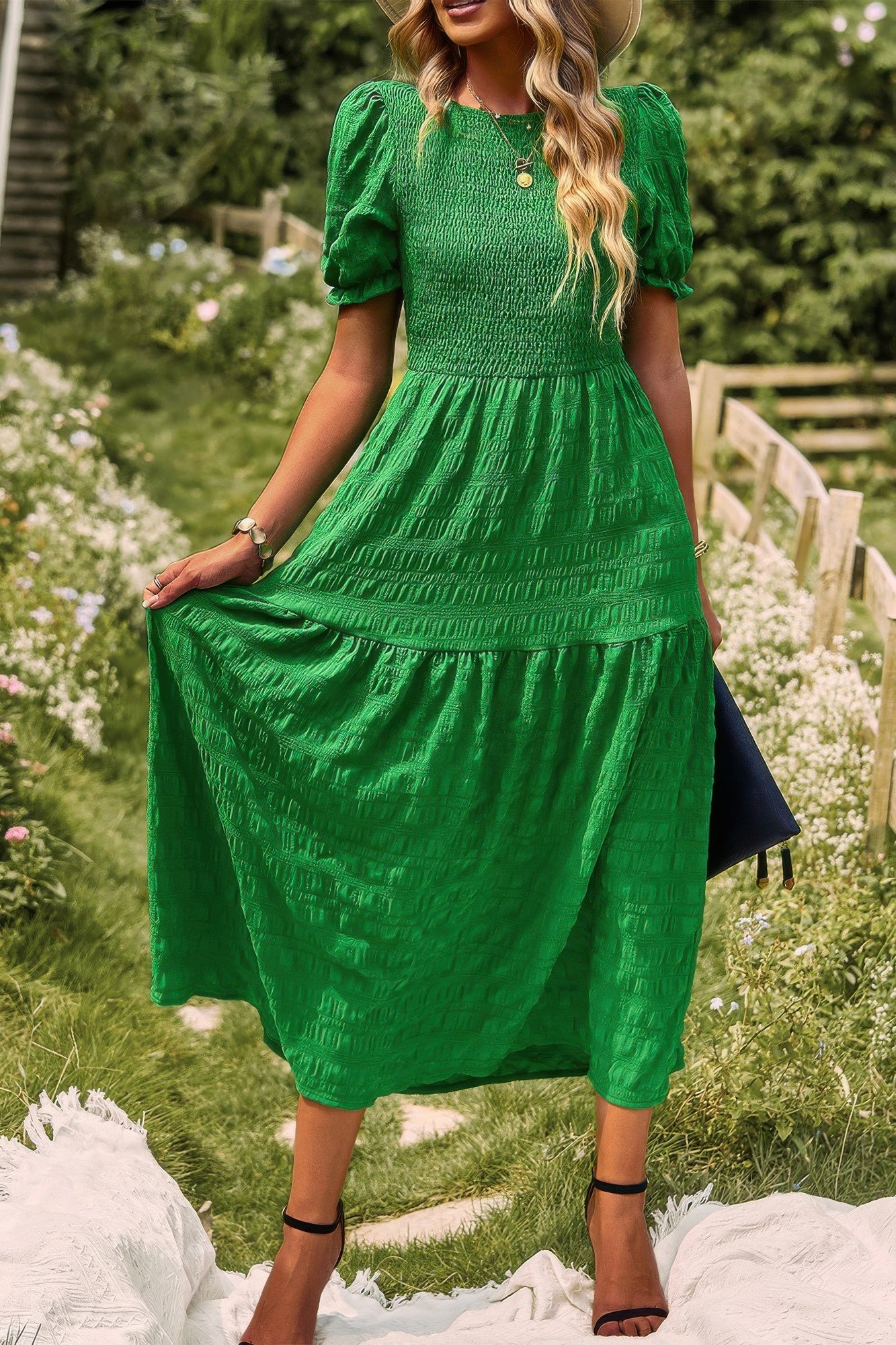 New Arrival – Pleated Tiered Solid Short Puff Sleeve A Line Dres – New Arrival Now Live
