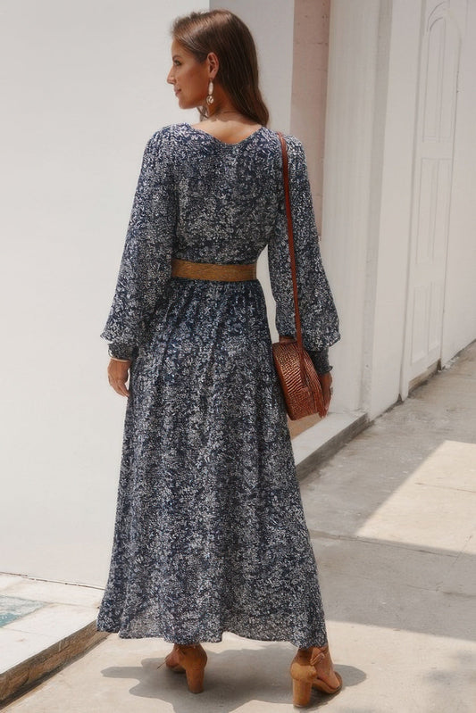 Floral V Neck Long Sleeve Full Dress – New Arrival Now Live