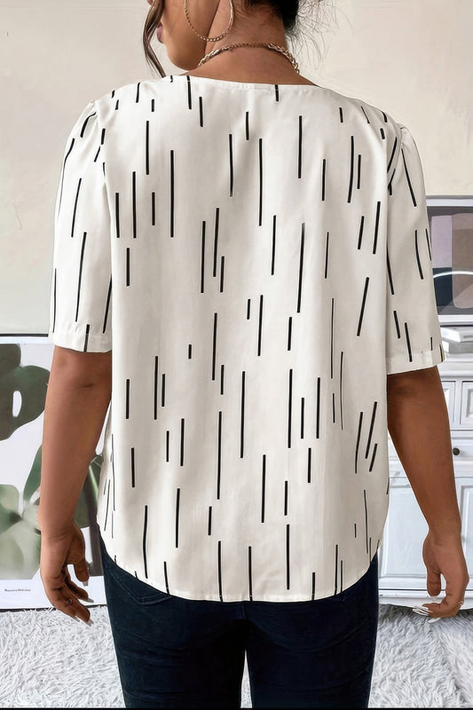 Printed Puff Sleeve Shirt With Line Pattern – New Arrival Now Live